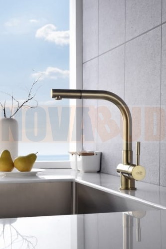 Blue Water Lira Bateria kuchenna z wyciąganą wylewką mosiądz antyczny 5901730615753.jpg